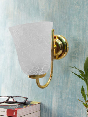 Ambika Home Gold wall lamp with White Milky Crinkle Glass | Modern Wall Light for Living Room Bedroom Hallway Lobby Staircase | Decorative Indoor Wall Sconce