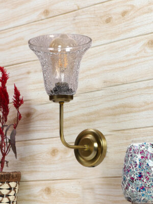 Ambika Home Gold wall mounted Lamp with Transparent Crinkle Glass | Modern Wall Light for Living Room Bedroom Hallway Lobby Staircase | Decorative Indoor Wall Sconce