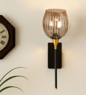Ambika Home Metal Black Lamp With Transparent Crinkle Glass | Modern Wall Light for Living Room Bedroom Hallway Lobby Staircase | Decorative Indoor Wall Sconce