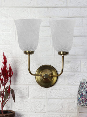 Ambika Home Dual Wall mounted Gold lamp with White Milky Crinkle Glass | Modern Wall Light for Living Room Bedroom Hallway Lobby Staircase | Decorative Indoor Wall Sconce