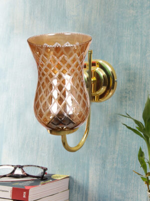 Ambika Home Gold wall lamp with Amber Smoke Glass | Modern Wall Light for Living Room Bedroom Hallway Lobby Staircase | Decorative Indoor Wall Sconce