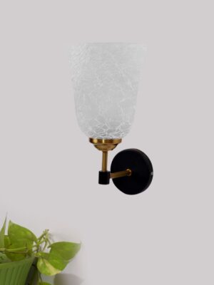 Ambika Home Metal wall mounted lamp with White Milky Crinkle Glass | Modern Wall Light for Living Room Bedroom Hallway Lobby Staircase | Decorative Indoor Wall Sconce