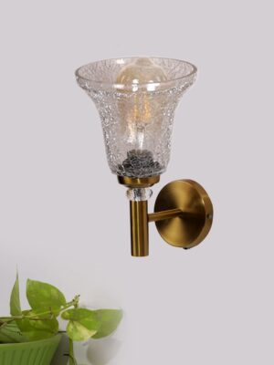 Ambika Home Gold wall mounted Lamp with Transparent Crinkle Glass | Modern Wall Light for Living Room Bedroom Hallway Lobby Staircase | Decorative Indoor Wall Sconce