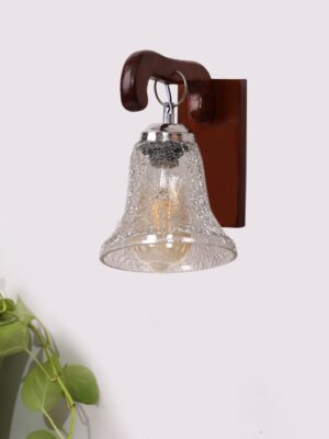 Ambika Home Wooden Wall Lamp with Transparent Crinkle Glass | Modern Wall Light for Living Room Bedroom Hallway Lobby Staircase | Decorative Indoor Wall Sconce