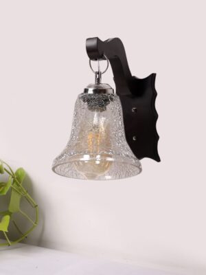 Ambika Home Wooden Wall Lamp with Transparent Crinkle Glass | Modern Wall Light for Living Room Bedroom Hallway Lobby Staircase | Decorative Indoor Wall Sconce
