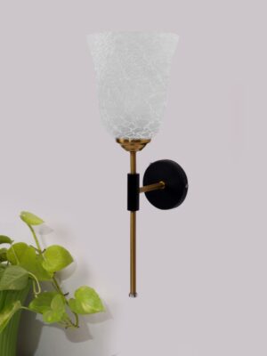 Ambika Home Metal wall mounted lamp with White Milky Crinkle Glass | Modern Wall Light for Living Room Bedroom Hallway Lobby Staircase | Decorative Indoor Wall Sconce