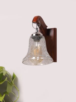 Ambika Home Wooden Wall Lamp with Transparent Crinkle Glass | Modern Wall Light for Living Room Bedroom Hallway Lobby Staircase | Decorative Indoor Wall Sconce