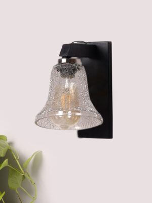 Ambika Home Wooden Wall Lamp with Transparent Crinkle Glass | Modern Wall Light for Living Room Bedroom Hallway Lobby Staircase | Decorative Indoor Wall Sconce