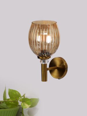 Ambika Home Gold wall mounted Lamp with Diamond Cut Smoke Glass | Modern Wall Light for Living Room Bedroom Hallway Lobby Staircase | Decorative Indoor Wall Sconce