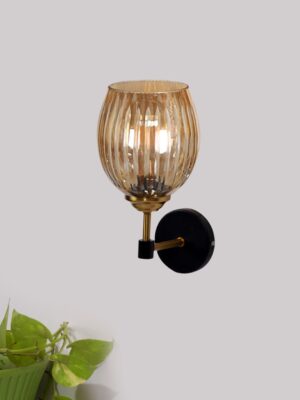 Ambika Home Metal wall mounted lamp with Diamond Cut Smoke Glass | Modern Wall Light for Living Room Bedroom Hallway Lobby Staircase | Decorative Indoor Wall Sconce