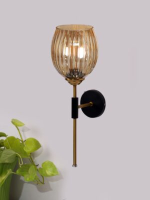 Ambika Home Metal wall mounted lamp with Diamond Cut Smoke Glass | Modern Wall Light for Living Room Bedroom Hallway Lobby Staircase | Decorative Indoor Wall Sconce