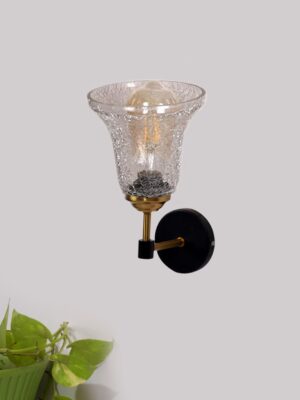 Ambika Home Wooden Wall Lamp with Diamond Cut Smoke Glass | Modern Wall Light for Living Room Bedroom Hallway Lobby Staircase | Decorative Indoor Wall Sconce