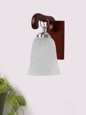 Ambika Home Wooden Wall Lamp with White Milky Crinkle Glass | Modern Wall Light for Living Room Bedroom Hallway Lobby Staircase | Decorative Indoor Wall Sconce