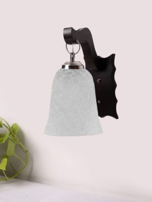 Ambika Home Wooden Wall Lamp with White Milky Crinkle Glass | Modern Wall Light for Living Room Bedroom Hallway Lobby Staircase | Decorative Indoor Wall Sconce