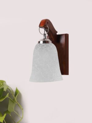Ambika Home Wooden Wall Lamp with White Milky Crinkle Glass | Modern Wall Light for Living Room Bedroom Hallway Lobby Staircase | Decorative Indoor Wall Sconce