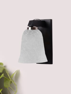 Ambika Home Wooden Wall Lamp with White Milky Crinkle Glass | Modern Wall Light for Living Room Bedroom Hallway Lobby Staircase | Decorative Indoor Wall Sconce