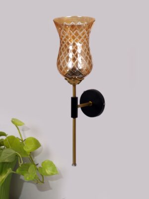 Ambika Home Metal wall mounted lamp with Amber Smoke Glass | Modern Wall Light for Living Room Bedroom Hallway Lobby Staircase | Decorative Indoor Wall Sconce