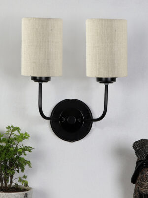 Ambika Home Dual White Jute Wall mounted Lamp Iron Base Decorative Wall Lamp for Living Room, Bedroom & Hallway