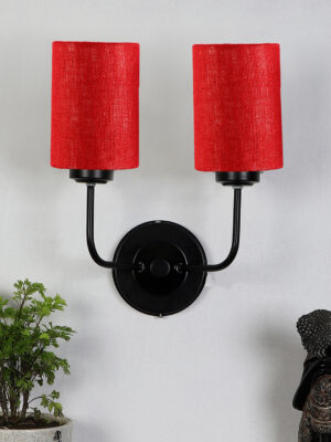Ambika Home Dual Maroon Jute Wall Mounted Lamp Iron Base Decorative Wall Lamp for Living Room, Bedroom & Hallway