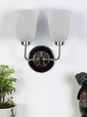 Ambika Home Dual Wall mounted Steel lamp with White Milky Crinkle Glass | Modern Wall Light for Living Room Bedroom Hallway Lobby Staircase | Decorative Indoor Wall Sconce