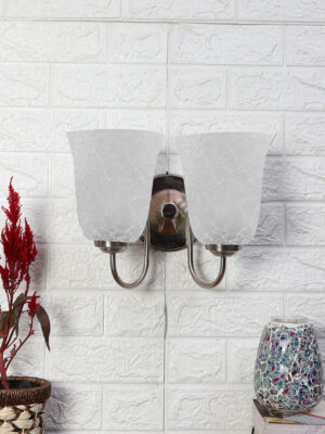 Ambika Home Steel Dual  Wall Lamp with White Milky Crinkle Glass | Modern Wall Light for Living Room Bedroom Hallway Lobby Staircase | Decorative Indoor Wall Sconce