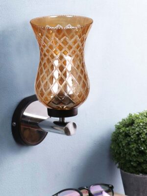 Ambika Home Metal wall mounted lamp with Amber Smoke Glass | Modern Wall Light for Living Room Bedroom Hallway Lobby Staircase | Decorative Indoor Wall Sconce