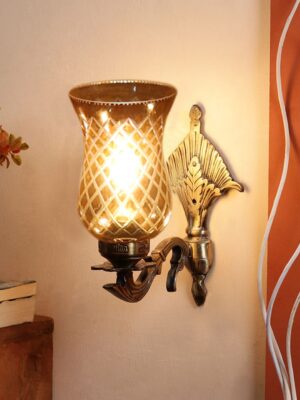 Ambika Home Antique wall lamp with Amber Smoke Glass | Modern Wall Light for Living Room Bedroom Hallway Lobby Staircase | Decorative Indoor Wall Sconce