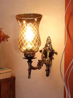 Ambika Home Antique wall lamp with Amber Smoke Glass | Modern Wall Light for Living Room Bedroom Hallway Lobby Staircase | Decorative Indoor Wall Sconce