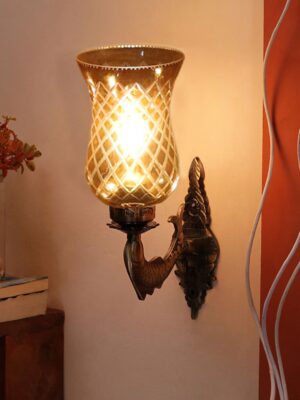 Ambika Home Antique wall lamp with Amber Smoke Glass | Modern Wall Light for Living Room Bedroom Hallway Lobby Staircase | Decorative Indoor Wall Sconce