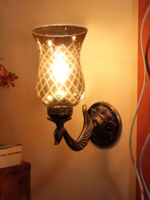 Ambika Home Antique wall lamp with Amber Smoke Glass | Modern Wall Light for Living Room Bedroom Hallway Lobby Staircase | Decorative Indoor Wall Sconce