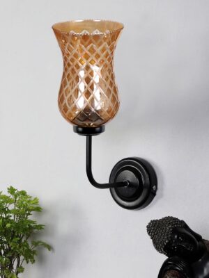 Ambika Home Black wall mounted lamp with Amber Smoke Glass | Modern Wall Light for Living Room Bedroom Hallway Lobby Staircase | Decorative Indoor Wall Sconce
