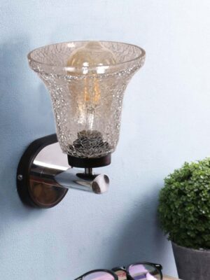 Ambika Home Metal wall mounted lamp with Transparent Crinkle Glass | Modern Wall Light for Living Room Bedroom Hallway Lobby Staircase | Decorative Indoor Wall Sconce