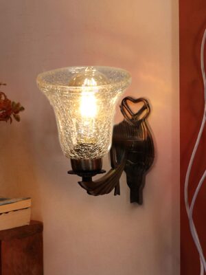 Ambika Home Antique wall lamp with Transparent Crinkle Glass | Modern Wall Light for Living Room Bedroom Hallway Lobby Staircase | Decorative Indoor Wall Sconce