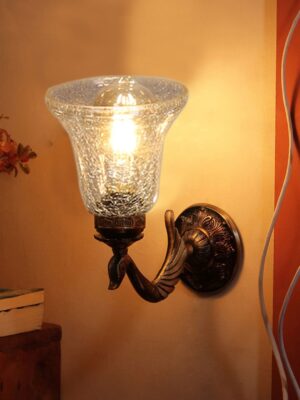 Ambika Home Antique wall lamp with Transparent Crinkle Glass | Modern Wall Light for Living Room Bedroom Hallway Lobby Staircase | Decorative Indoor Wall Sconce