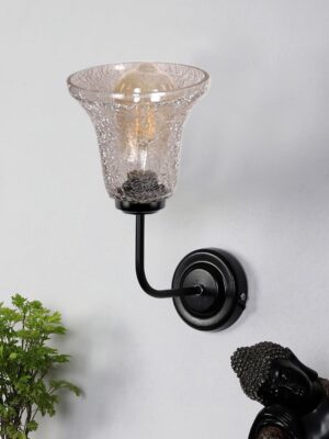 Ambika Home Black wall mounted lamp with Transparent Crinkle Glass | Modern Wall Light for Living Room Bedroom Hallway Lobby Staircase | Decorative Indoor Wall Sconce