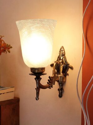 Ambika Home Antique wall lamp with White Milky Crinkle Glass | Modern Wall Light for Living Room Bedroom Hallway Lobby Staircase | Decorative Indoor Wall Sconce
