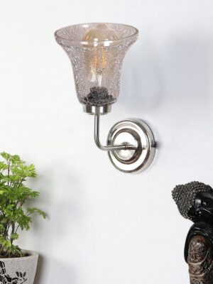 Ambika Home Steel wall mounted lamp with Transparent Crinkle Glass | Modern Wall Light for Living Room Bedroom Hallway Lobby Staircase | Decorative Indoor Wall Sconce
