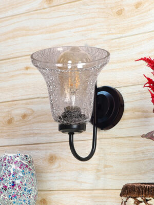 Ambika Home Black wall mounted lamp with Transparent Crinkle Glass | Modern Wall Light for Living Room Bedroom Hallway Lobby Staircase | Decorative Indoor Wall Sconce