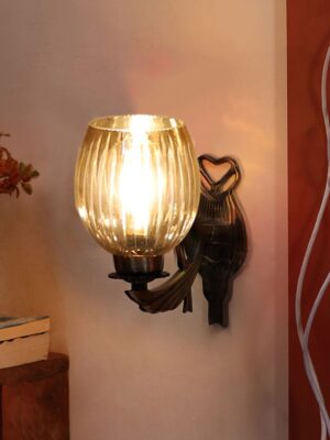 Ambika Home Antique wall lamp with Diamond Cut Smoke Glass | Modern Wall Light for Living Room Bedroom Hallway Lobby Staircase | Decorative Indoor Wall Sconce