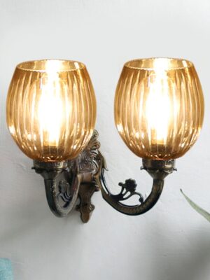 Ambika Home Dual Wall mounted Antique Gold lamp with Diamond Cut Smoke Glass | Modern Wall Light for Living Room Bedroom Hallway Lobby Staircase | Decorative Indoor Wall Sconce