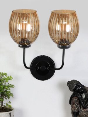 Ambika Home Dual Wall mounted Black lamp with Diamond Cut Smoke Glass | Modern Wall Light for Living Room Bedroom Hallway Lobby Staircase | Decorative Indoor Wall Sconce