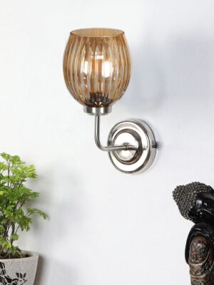 Ambika Home Steel wall mounted lamp with Diamond Cut Smoke Glass | Modern Wall Light for Living Room Bedroom Hallway Lobby Staircase | Decorative Indoor Wall Sconce