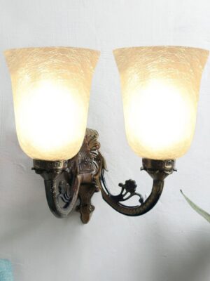 Ambika Home Dual Wall mounted Antique Gold lamp with White Milky Crinkle Glass | Modern Wall Light for Living Room Bedroom Hallway Lobby Staircase | Decorative Indoor Wall Sconce