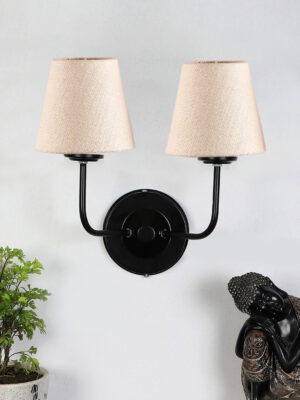 Ambika Home Dual White Jute Wall Mounted Lamp Iron Base Decorative Wall Lamp for Living Room, Bedroom & Hallway