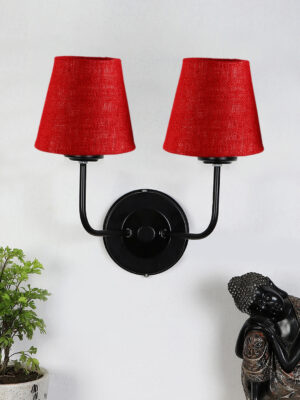 Ambika Home Dual Maroon Jute Wall Mounted Lamp Iron Base Decorative Wall Lamp for Living Room, Bedroom & Hallway