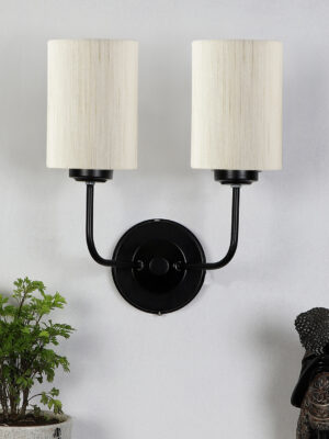 Ambika Home Dual Off White Cotton Wall Mounted Lamp with Iron Base Decorative Wall Lamp for Living Room, Bedroom & Hallway