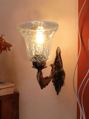Ambika Home Antique wall lamp with Transparent Crinkle Glass | Modern Wall Light for Living Room Bedroom Hallway Lobby Staircase | Decorative Indoor Wall Sconce