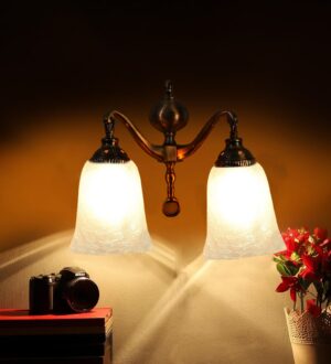 Ambika Home Dual Wall mounted Antique Gold lamp with White Milky Crinkle Glass | Modern Wall Light for Living Room Bedroom Hallway Lobby Staircase | Decorative Indoor Wall Sconce